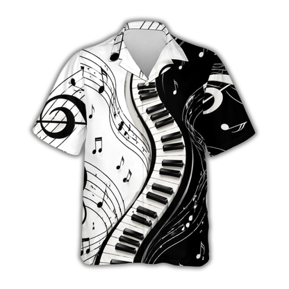 Piano Music Notes Black And White Hawaiian Shirt, Piano Hawaiian Shirt For Musician HE0830