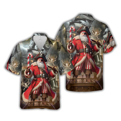 Pirate Santa Hawaiian Shirt For Men, Funny Christmas Hawaiian Shirt HE0846