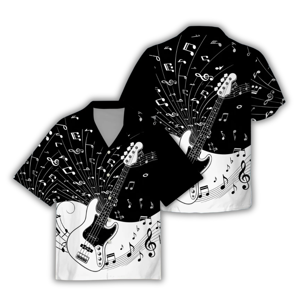 Bass Guitar Black And White Hawaiian Shirt, Guitar Hawaiian Shirt For Musicican HE0827