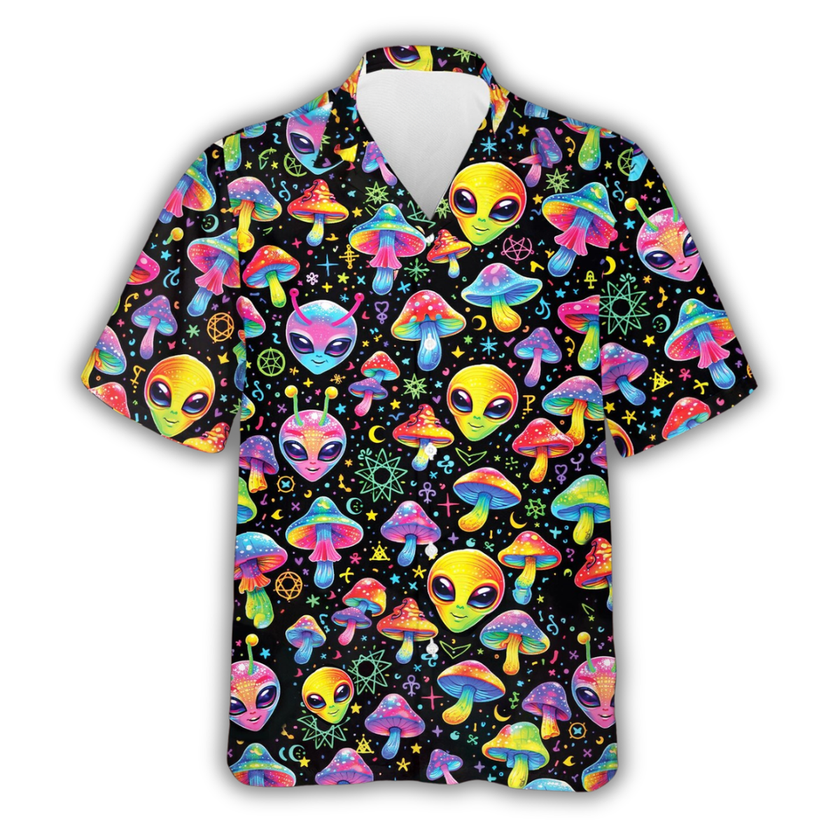 Alien And Mushroom Neon Hawaiian Shirt, Alien Space Lover Hawaiian Shirt HE0823