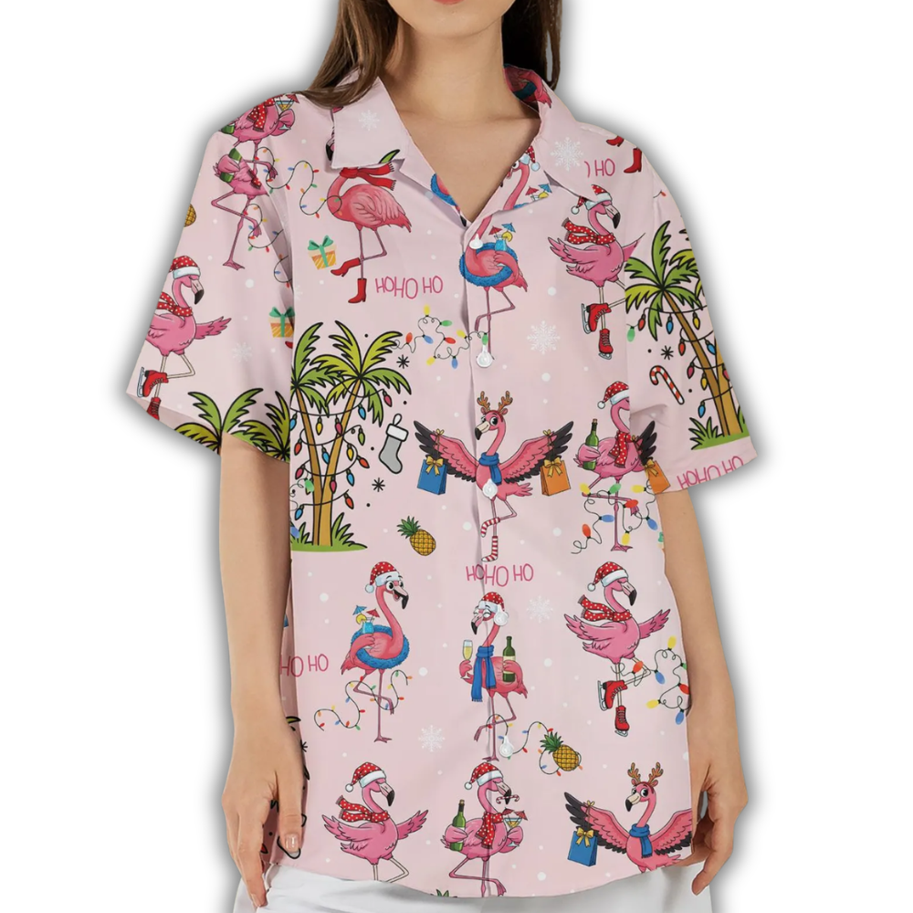 Flamingo Tropical Pink Hawaiian Shirt For Ladies, Flamingo Hawaiian Shirt For Xmas HE0881