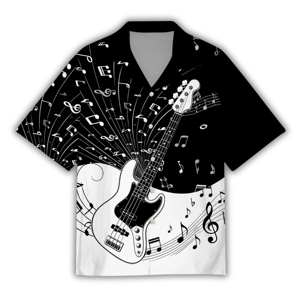 Bass Guitar Black And White Hawaiian Shirt, Guitar Hawaiian Shirt For Musicican HE0827