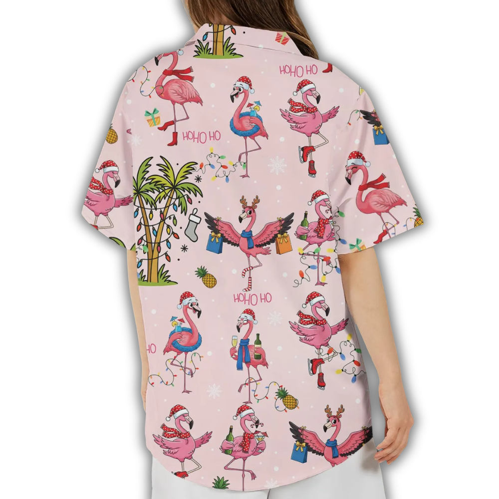 Flamingo Tropical Pink Hawaiian Shirt For Ladies, Flamingo Hawaiian Shirt For Xmas HE0881