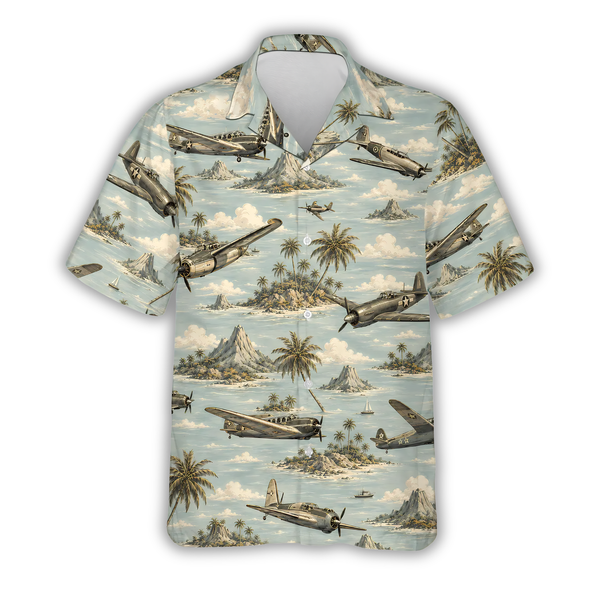 WWII Fighter Tropical Hawaiian Shirt For Men, Aircraft Hawaiian Shirt Veteran HE0828