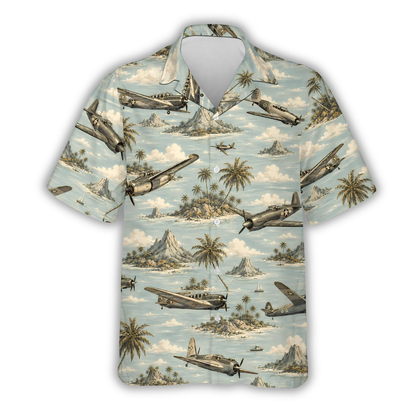 WWII Fighter Tropical Hawaiian Shirt For Men, Aircraft Hawaiian Shirt Veteran HE0828