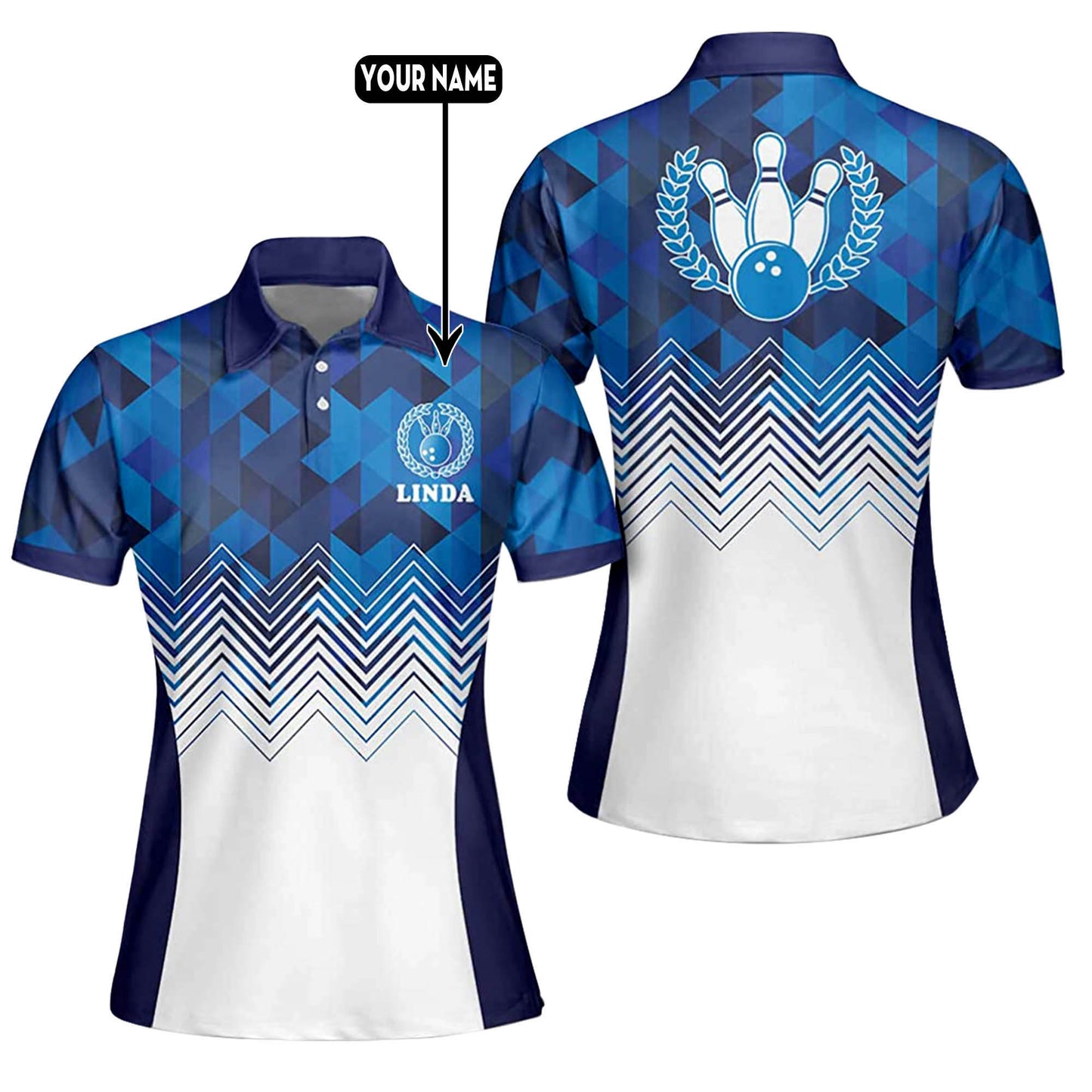 Geometric Blue Women Bowling Shirt BW0001