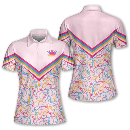 Custom Bowling Shirts For Women - Personalized Pink Ladies Bowling Shirt - Polo Bowling Shirt Pattern - Bowling Clothes For Ladies BW0025