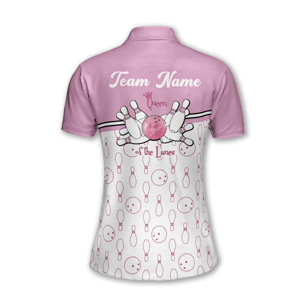 Queen Of The Lanes Custom Bowling Polo Shirts Womens, Custom Funny Bowling Team Shirts BW0161