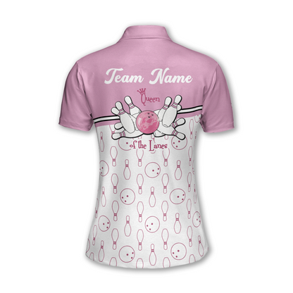 Queen Of The Lanes Custom Bowling Polo Shirts Womens, Custom Funny Bowling Team Shirts BW0161