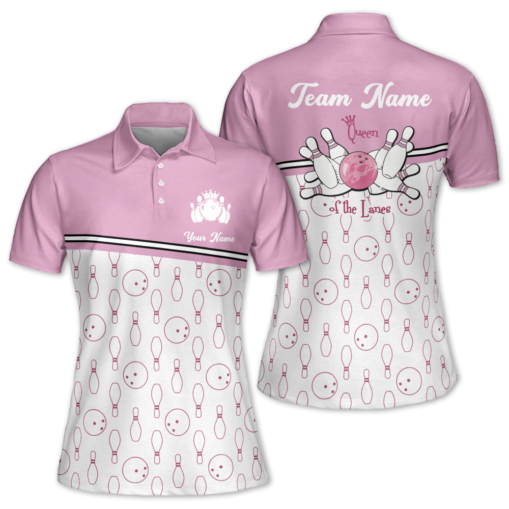 Queen Of The Lanes Custom Bowling Polo Shirts Womens, Custom Funny Bowling Team Shirts BW0161