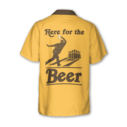 Here For The Beer Custom Yellow Bowling Hawaiian Shirt For Men, Custom Beer Bowling Shirt BZ0010