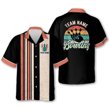 Custom Teal Vintage Bowling Hawaiian Shirt For Men, Custom Vintage Bowling Team Shirts BZ0021