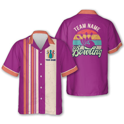Custom Teal Vintage Bowling Hawaiian Shirt For Men, Custom Vintage Bowling Team Shirts BZ0021
