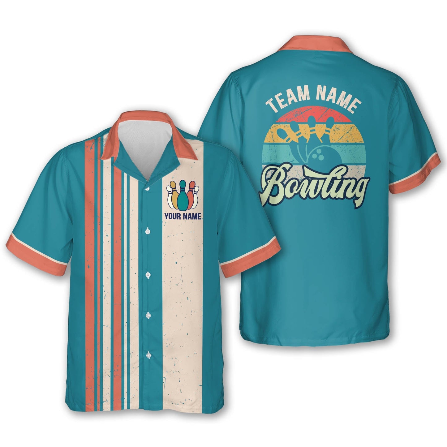 Custom Teal Vintage Bowling Hawaiian Shirt For Men, Custom Vintage Bowling Team Shirts BZ0021