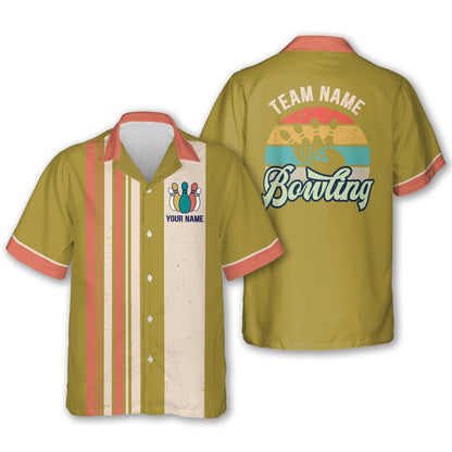 Custom Teal Vintage Bowling Hawaiian Shirt For Men, Custom Vintage Bowling Team Shirts BZ0021