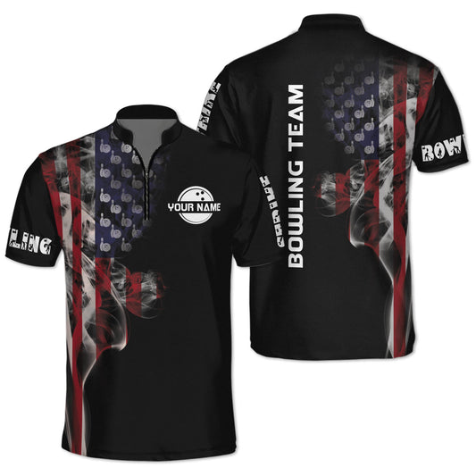 American Flag Custom Team Bowling Jerseys Shirt For Men, Custom Patriotic Bowling Team Shirts BZ0048