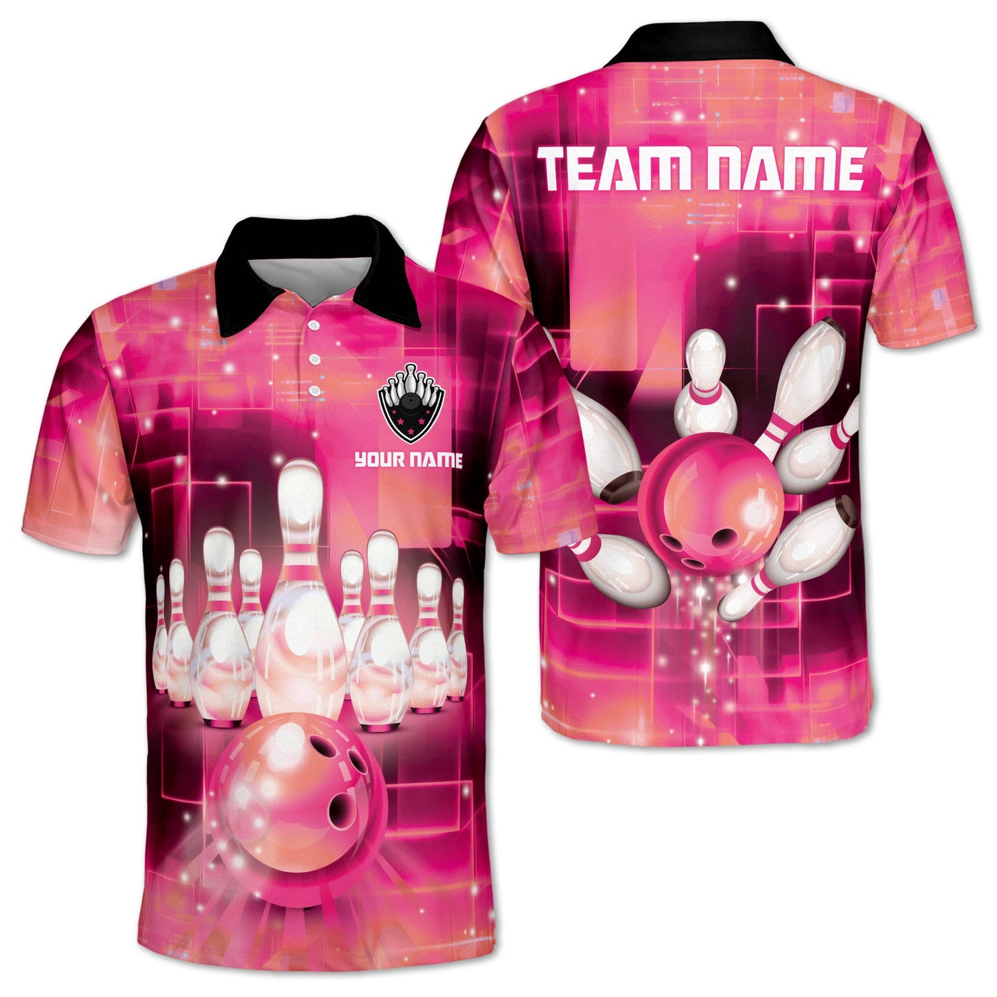 Custom Team Mens Pink Bowling Polo Shirt, Custom Bowling Team Shirts BZ0074
