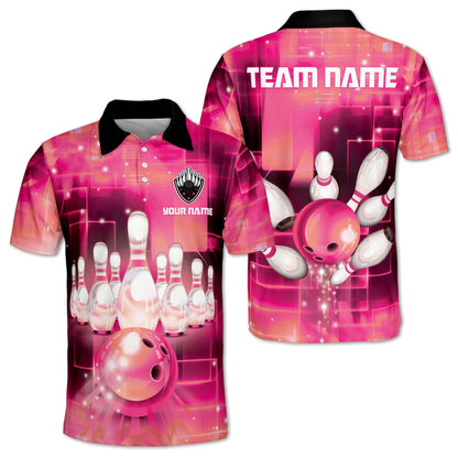 Custom Team Mens Pink Bowling Polo Shirt, Custom Bowling Team Shirts BZ0074