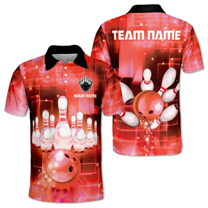 Custom Team Mens Pink Bowling Polo Shirt, Custom Bowling Team Shirts BZ0074