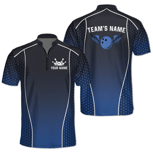 Custom Team Blue Bowling Jerseys Shirt For Men, Custom Bowling Team Shirts BM0303