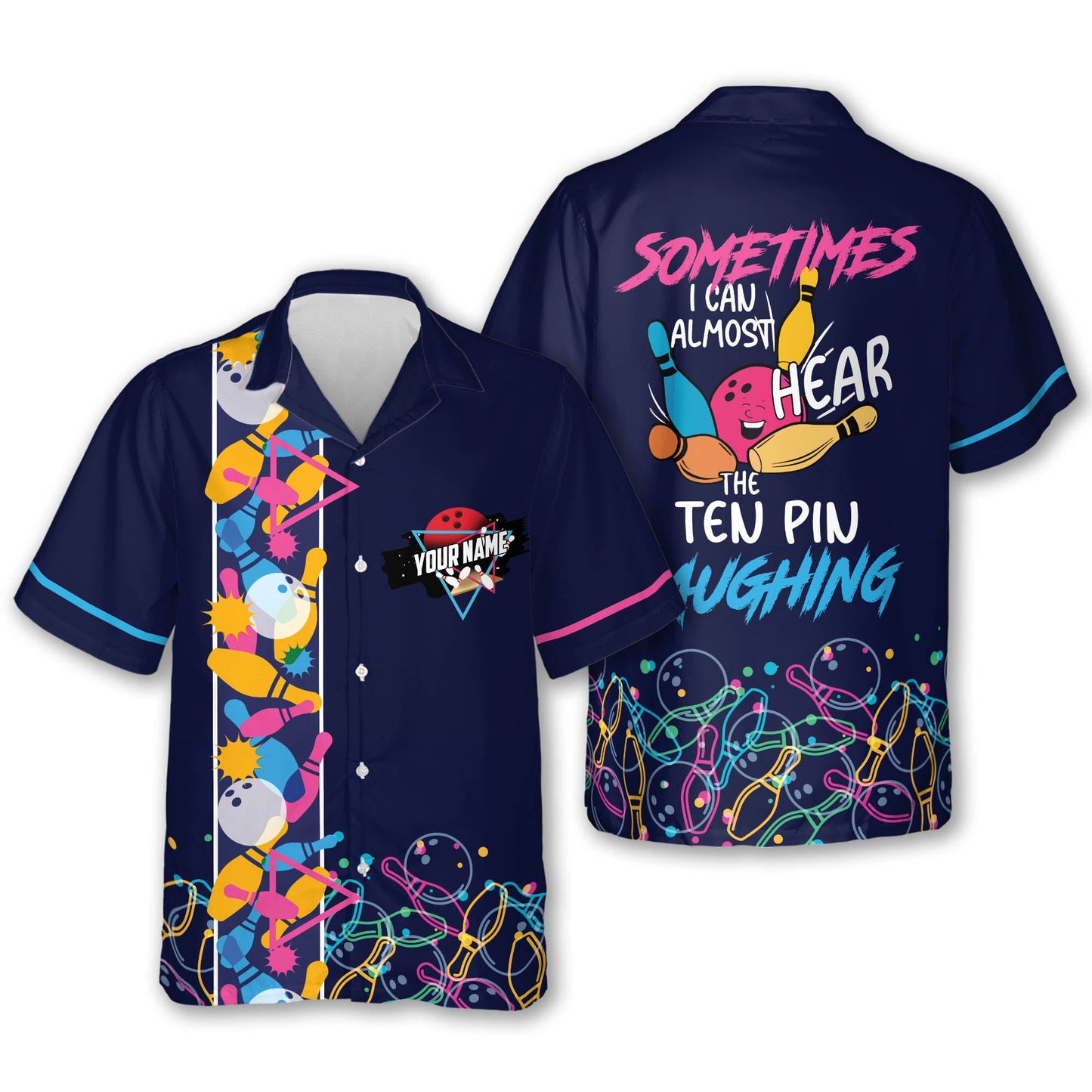 Sometimes I Can Almost Hear The Ten Pin Laughing Custom Funny Bowling Hawaiian Shirt For Men, Custom Blue Funny Bowling Shirt BZ0112