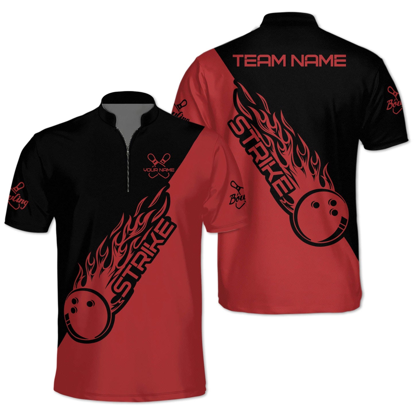 Custom Team Red Flame Bowling Jerseys Shirt For Men, Custom Flame Bowling Team Shirts BZ0129