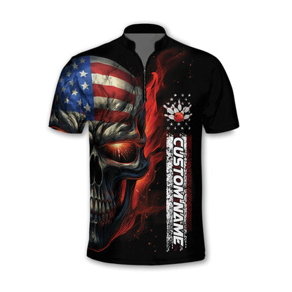Custom Team American Skull Bowling Jerseys Shirt For Men, Custom Skull Bowling Shirts BZ0145