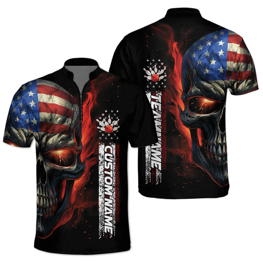 Custom Team American Skull Bowling Jerseys Shirt For Men, Custom Skull Bowling Shirts BZ0145
