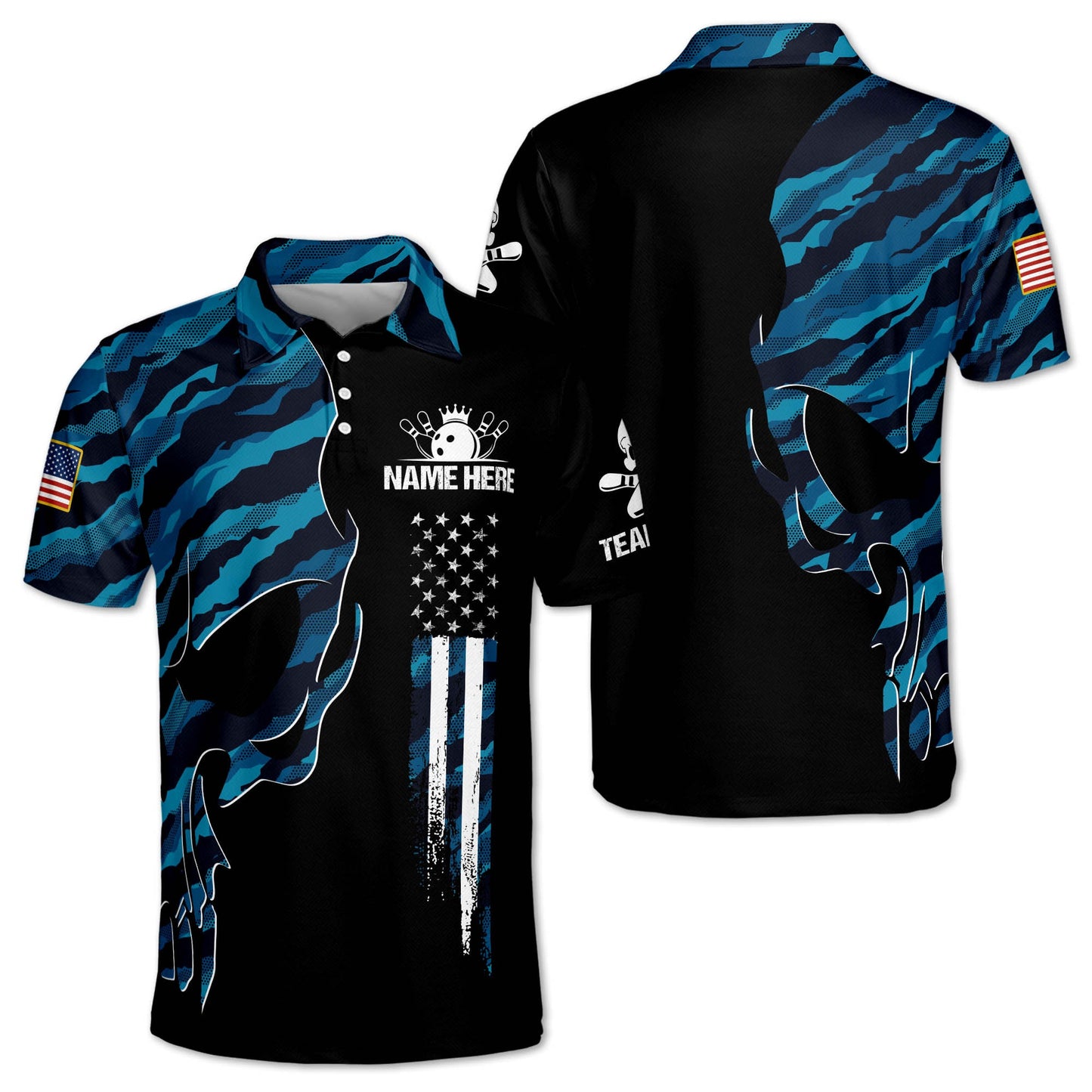 Custom Camo Skull Bowling Polo Shirt For Men, Custom Skull Bowling Shirt BZ0156