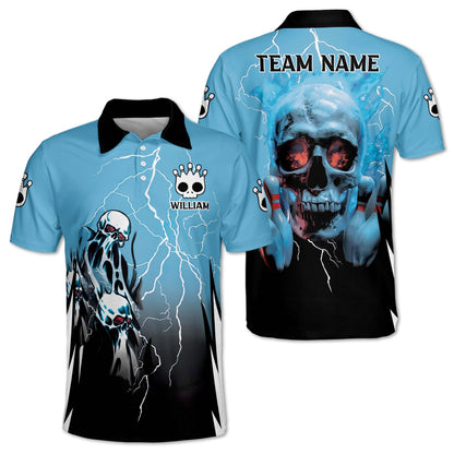Custom Black And Red Skull Bowling Polo Shirt For Men, Custom Skull Bowling Team Shirts BZ0158
