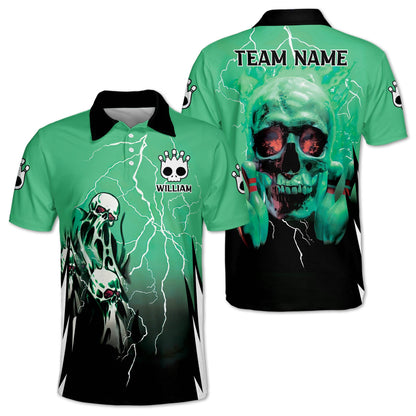 Custom Black And Red Skull Bowling Polo Shirt For Men, Custom Skull Bowling Team Shirts BZ0158