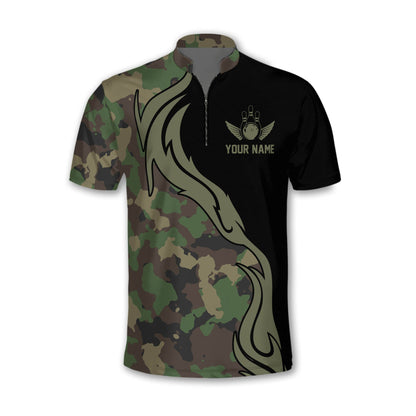 Camo Custom Team Bowling Jerseys Shirt For Men, Custom Camouflage Bowling Team Shirts BZ0197