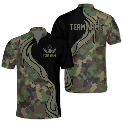 Camo Custom Team Bowling Jerseys Shirt For Men, Custom Camouflage Bowling Team Shirts BZ0197