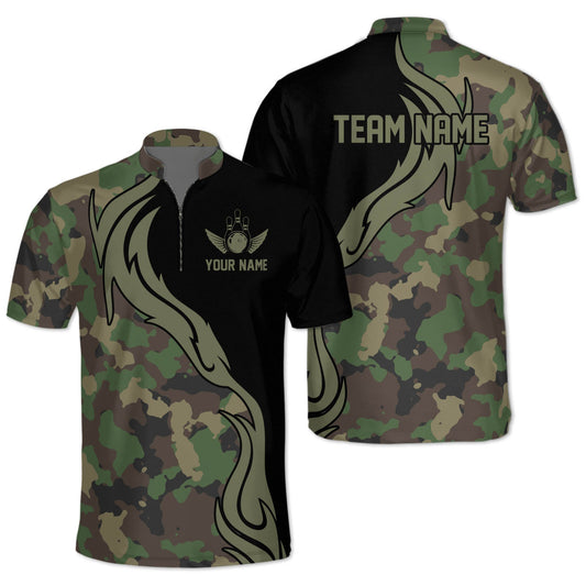 Camo Custom Team Bowling Jerseys Shirt For Men, Custom Camouflage Bowling Team Shirts BZ0197