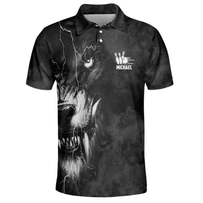 Custom Mens Wolf Black Bowling Polo Shirt, Custom Wolf Bowling Shirts For Team BZ0260