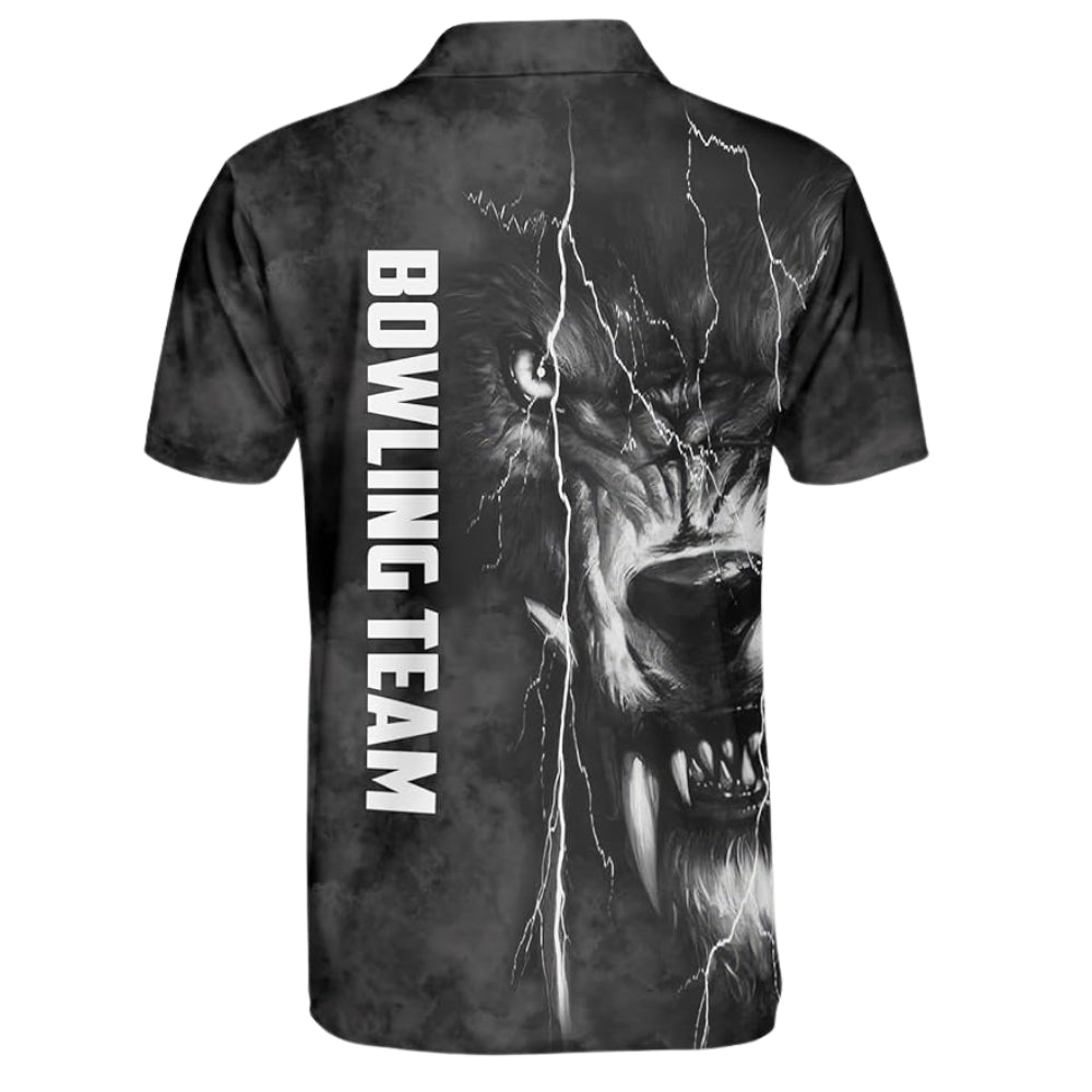 Custom Mens Wolf Black Bowling Polo Shirt, Custom Wolf Bowling Shirts For Team BZ0260