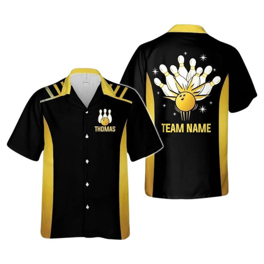 Custom Black And Yellow Hawaiian Bowling Team Shirts For Men and Women, Custom Bowling Team Shirts BZ0262