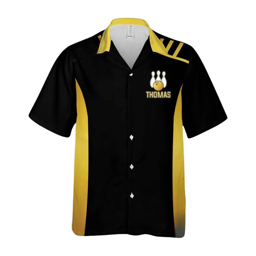 Custom Black And Yellow Hawaiian Bowling Team Shirts For Men and Women, Custom Bowling Team Shirts BZ0262