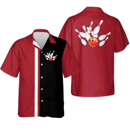 Custom Red And Black Hawaiian Bowling Team Shirts, Custom Bowling Team Shirts BZ0263