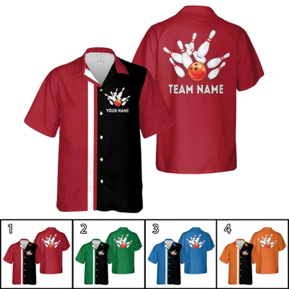 Custom Red And Black Hawaiian Bowling Team Shirts, Custom Bowling Team Shirts BZ0263