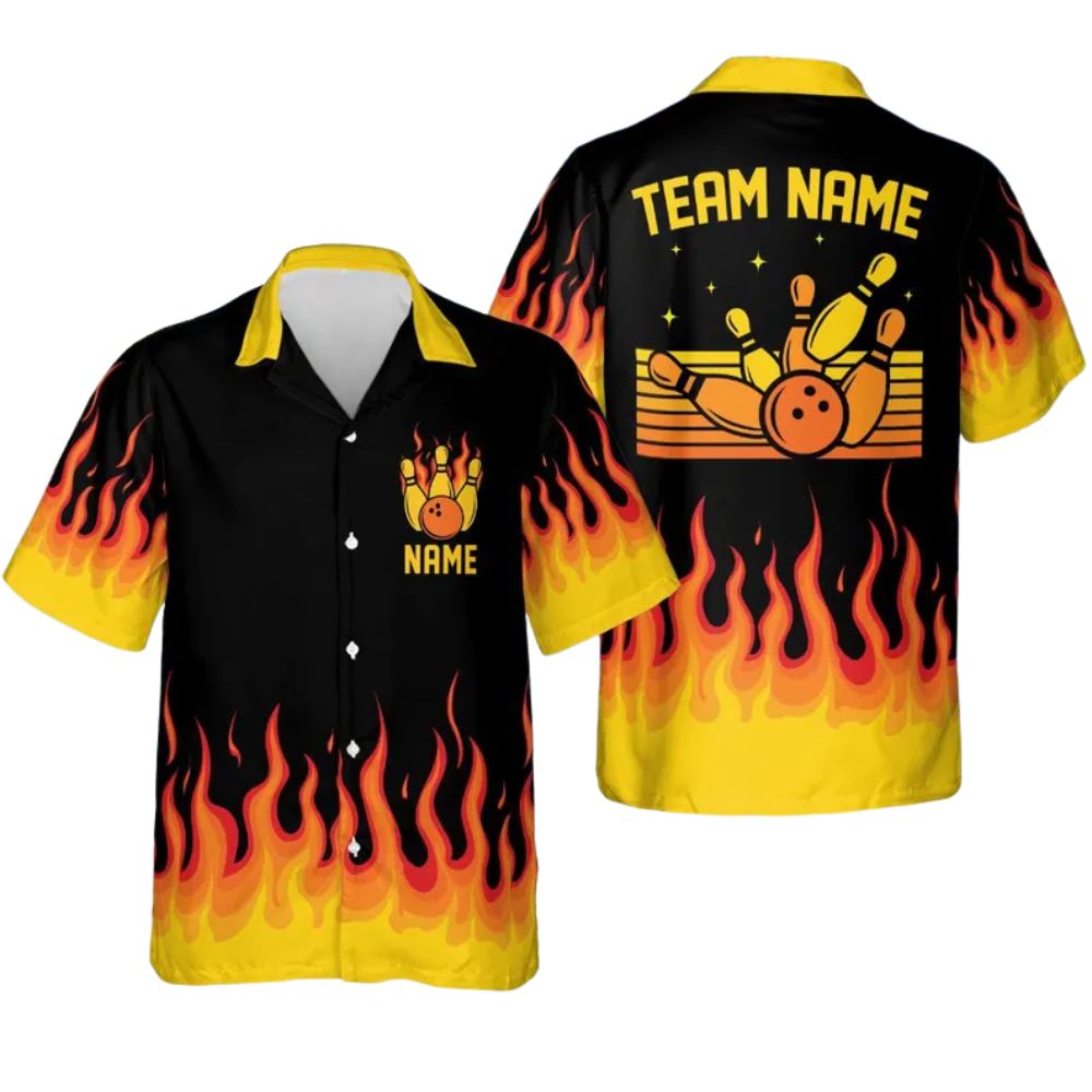 Custom Flame Bowling Hawaiian Shirt For Men, Custom Flame Bowling Team Shirts BZ0264