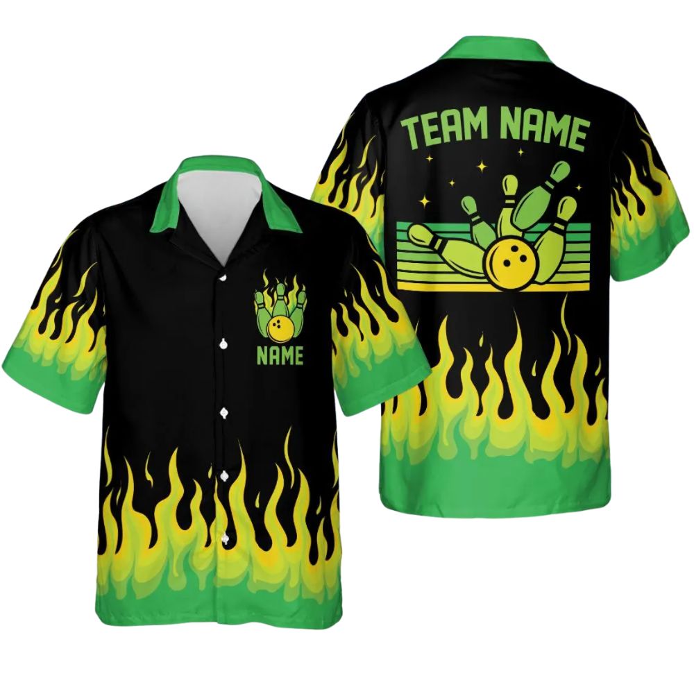 Custom Flame Bowling Hawaiian Shirt For Men, Custom Flame Bowling Team Shirts BZ0264