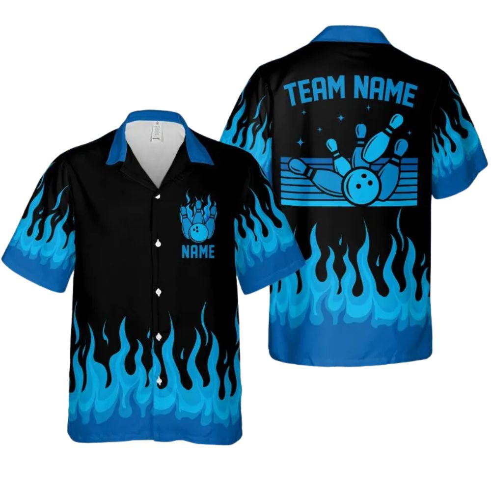 Custom Flame Bowling Hawaiian Shirt For Men, Custom Flame Bowling Team Shirts BZ0264