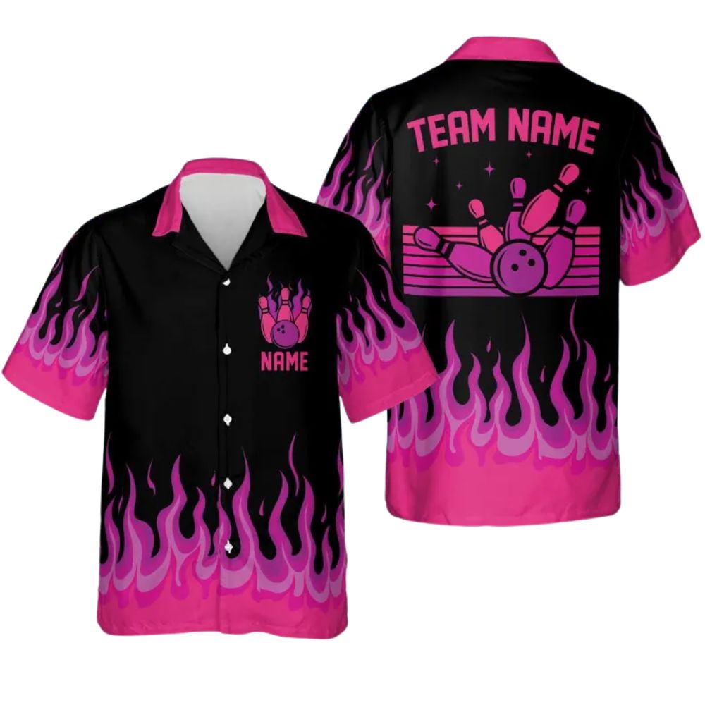 Custom Flame Bowling Hawaiian Shirt For Men, Custom Flame Bowling Team Shirts BZ0264
