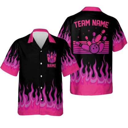 Custom Flame Bowling Hawaiian Shirt For Men, Custom Flame Bowling Team Shirts BZ0264