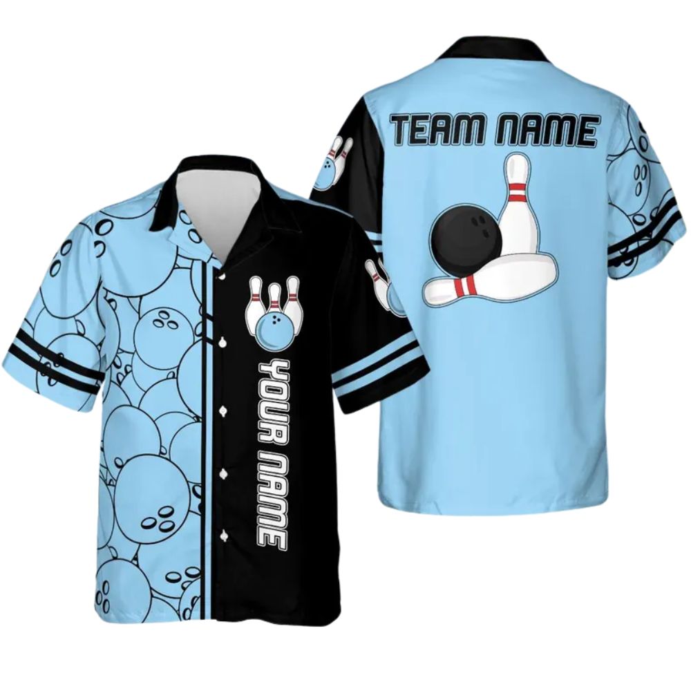 Custom Teal And Black Hawaiian Bowling Team Shirts, Custom Bowling Shirts BZ0265