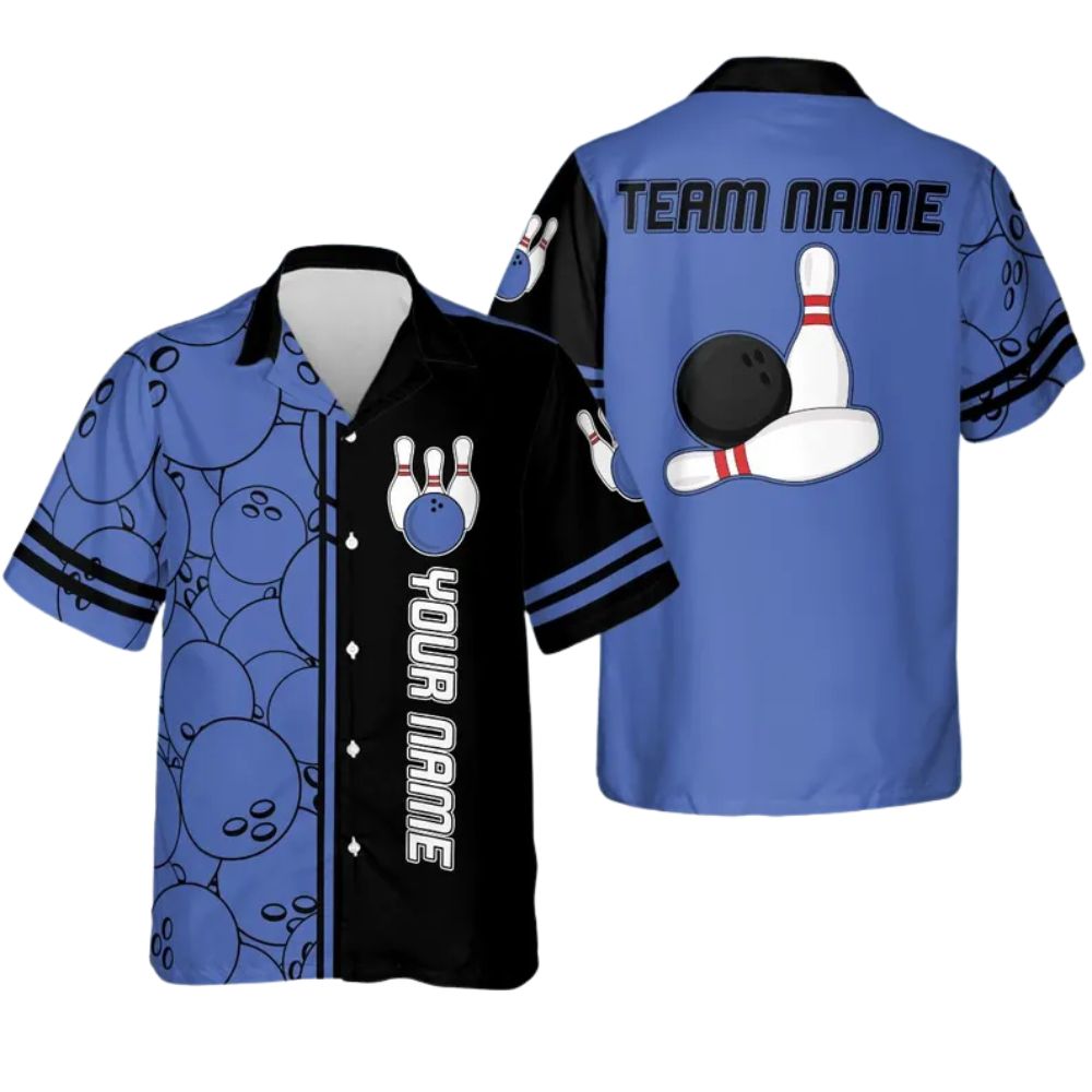 Custom Teal And Black Hawaiian Bowling Team Shirts, Custom Bowling Shirts BZ0265
