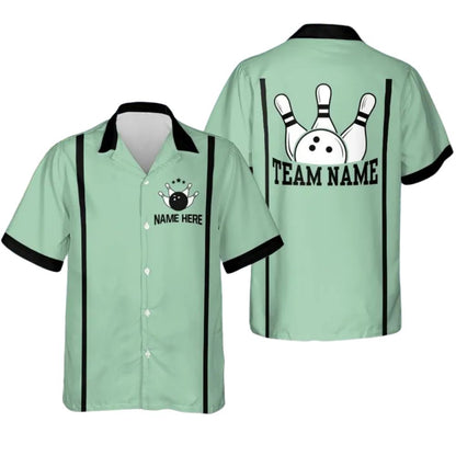 Custom Green Hawaiian Bowling League Team Shirts, Custom Bowling Shirts BZ0266