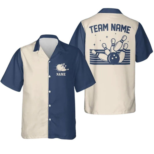 Custom Blue Retro Bowling Hawaiian Shirts For Men And Women, Custom Retro Bowling Team Shirts BZ0267