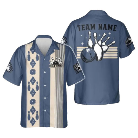 Custom Mens Retro Bowling Hawaiian Shirts Blue, Custom Retro Bowling Team Shirts BZ0268
